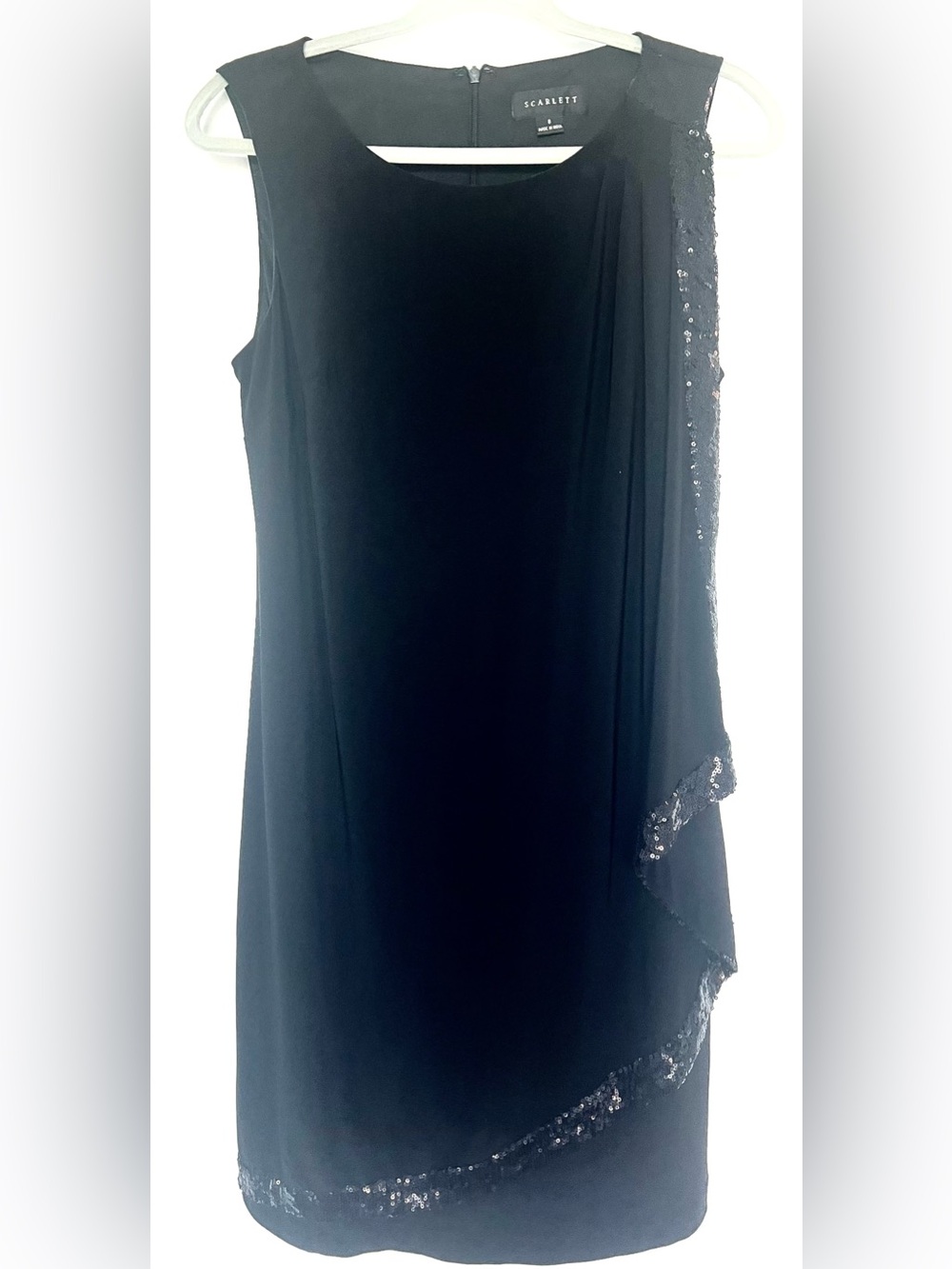 Scarlett Black Sequin Asymmetric Cape Dress Sheath Size 8 Cocktail Evening